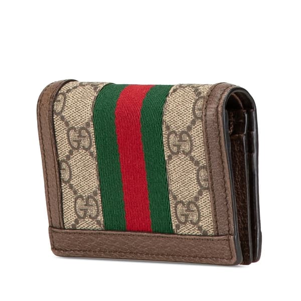 Pre-owned Gucci GG Supreme Ophidia Small Wallet Brown