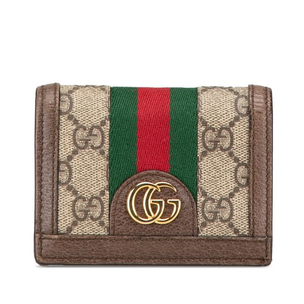 Pre-owned Gucci GG Supreme Ophidia Small Wallet Brown