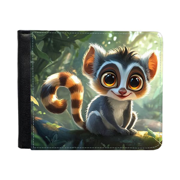 Søt Tegneserie Lemur Lommebok For Menn Med Myntlomme
