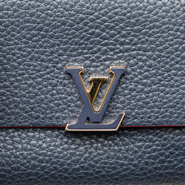 Pre-owned Louis Vuitton Taurillon Capucines Compact Wallet Blue