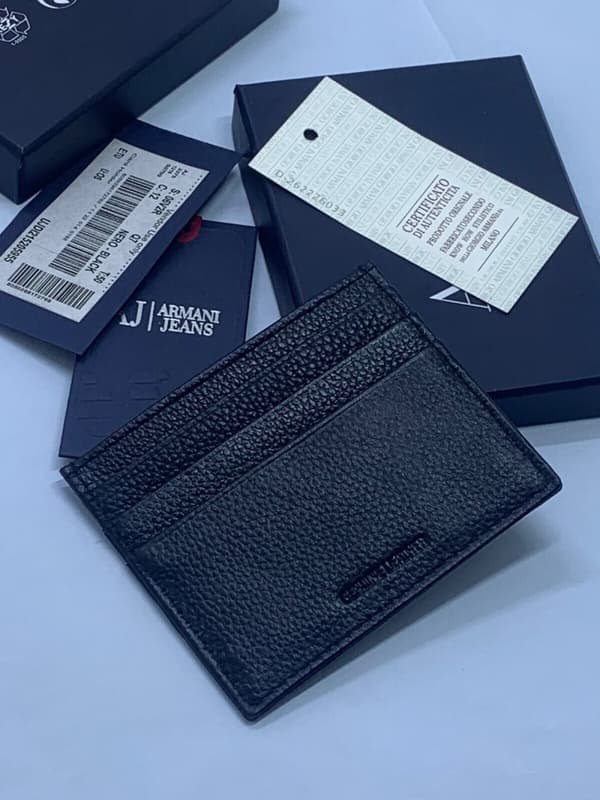 NEW MEN ARMANI BLACK LEATHER CARDHOLDER STYLE 06V2R