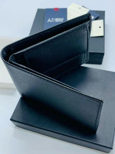ARMANI JEANS MENS DESIGNER BLACK GENUINE LEATHER BIFOLD WALLET 06V2F COIN POCKET