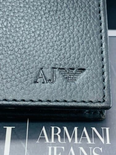 ARMANI JEANS MENS DESIGNER BLACK GENUINE LEATHER BIFOLD WALLET 06V2F COIN POCKET