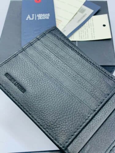 ARMANI JEANS MENS DESIGNER BLACK GENUINE LEATHER BIFOLD WALLET 06V2F COIN POCKET