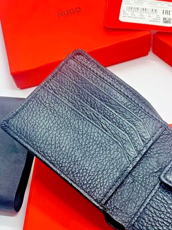 NEW MEN HUGO BY HUGO BOSS VICTORIAN L4CC BIFOLD BLACK LEATHER WALLET COIN POCKET