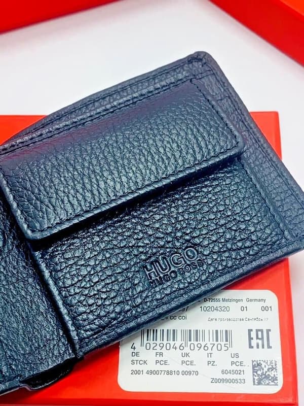 NEW MEN HUGO BY HUGO BOSS VICTORIAN L4CC BIFOLD BLACK LEATHER WALLET COIN POCKET