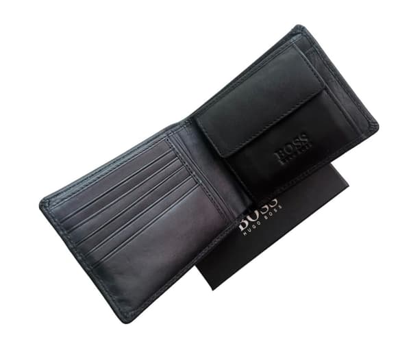 New Hugo Boss Men’s Slim Genuine Leather Wallet for Credit Card, Notes & Coins