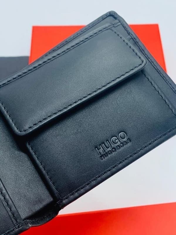 NEW MEN HUGO BY HUGO BOSS SUBWAY 4CC BIFOLD BLACK LEATHER WALLET COIN POCKET