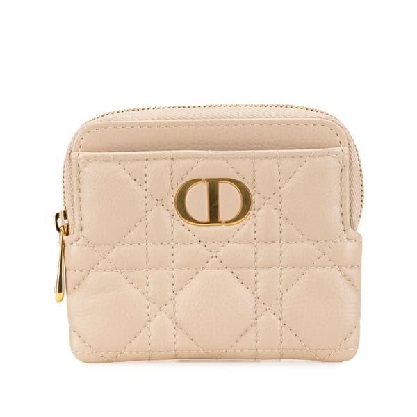Pre-owned Dior Calfskin Cannage Supple Caro Lavender Wallet Pink