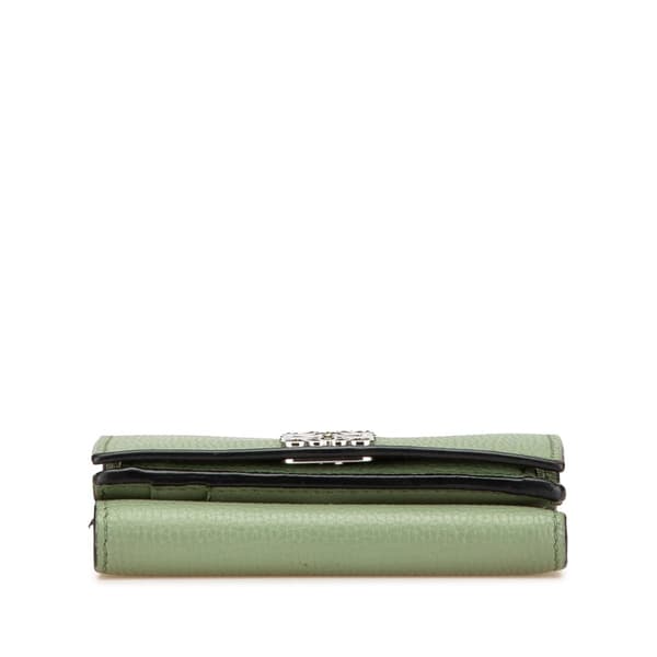 Pre-owned LOEWE Grained Calfskin Anagram Compact Flap Wallet Green