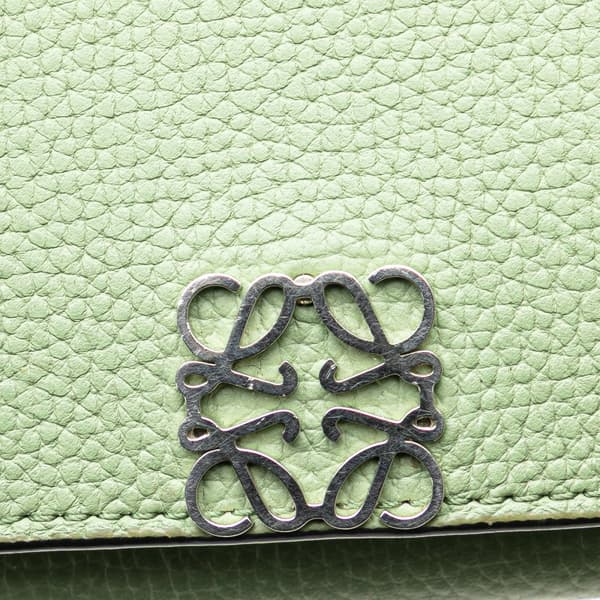 Pre-owned LOEWE Grained Calfskin Anagram Compact Flap Wallet Green