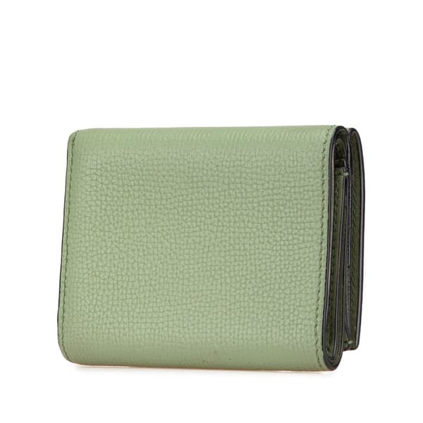Pre-owned LOEWE Grained Calfskin Anagram Compact Flap Wallet Green