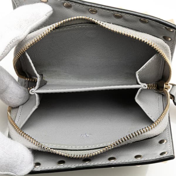 Pre-owned Valentino Leather Rockstud Compact Bifold Wallet Gray
