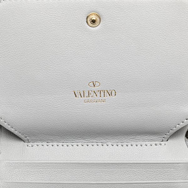 Pre-owned Valentino Leather Rockstud Compact Bifold Wallet Gray