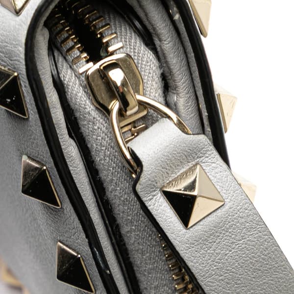 Pre-owned Valentino Leather Rockstud Compact Bifold Wallet Gray