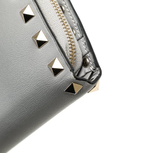 Pre-owned Valentino Leather Rockstud Compact Bifold Wallet Gray