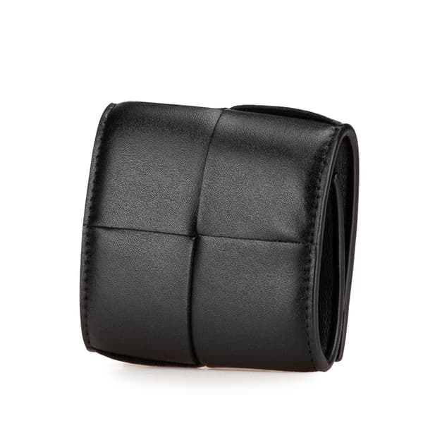 Pre-owned Bottega Veneta Leather Intreccio Cassette Folded Coin Purse Black