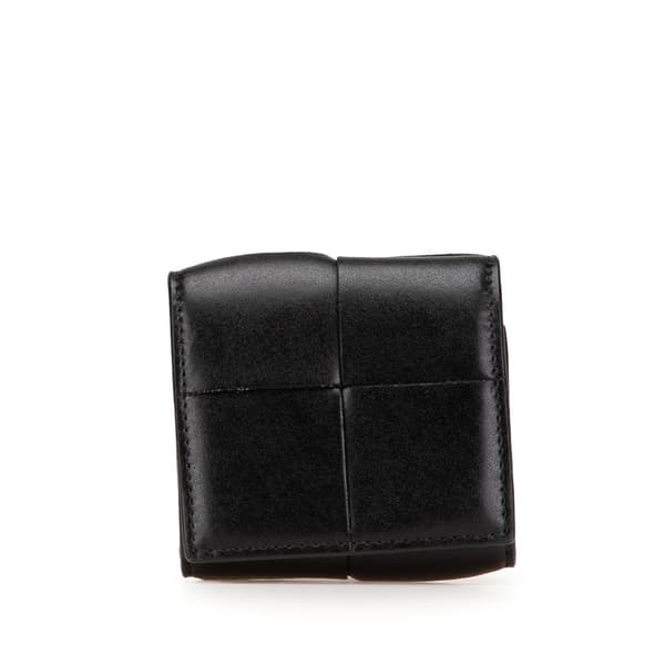Pre-owned Bottega Veneta Leather Intreccio Cassette Folded Coin Purse Black