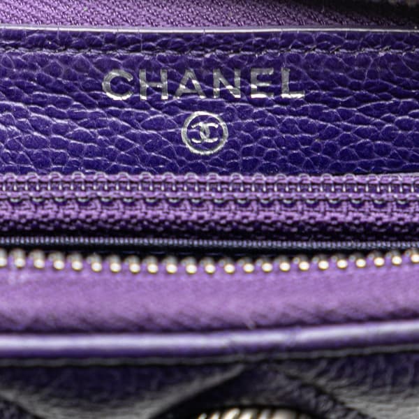 Pre-owned Chanel Quilted Calfskin Button CC Zip Around Wallet Purple