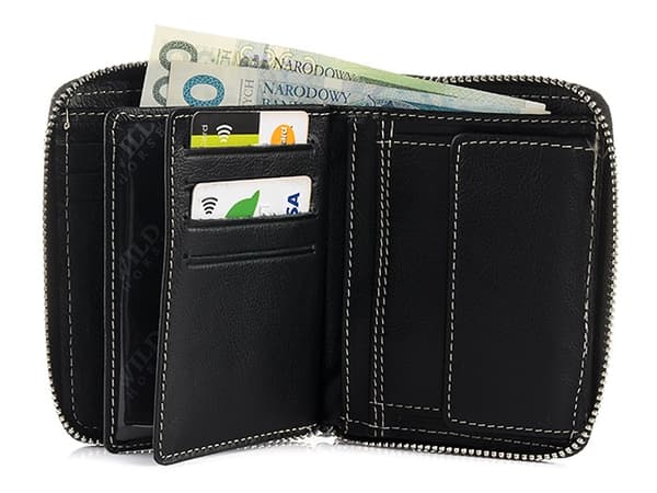 Läderplånbok RFiD vertikal stor blixtlåsförsedd premium naturläder Beltimore