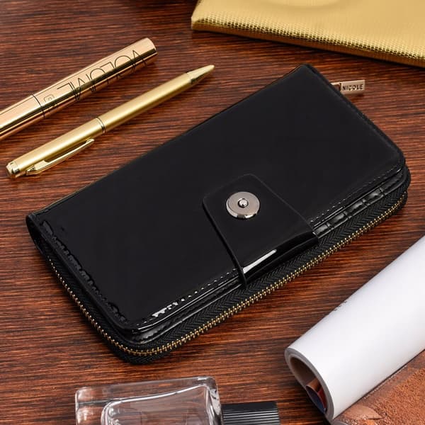 Naisten iso vetoketjullinen lompakko, tilava clutch-laukku