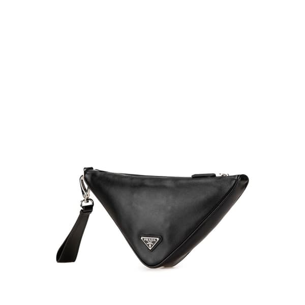 Pre-owned Prada Grace Lux Triangle Logo Embossed Triangle Wristlet Pouch Black