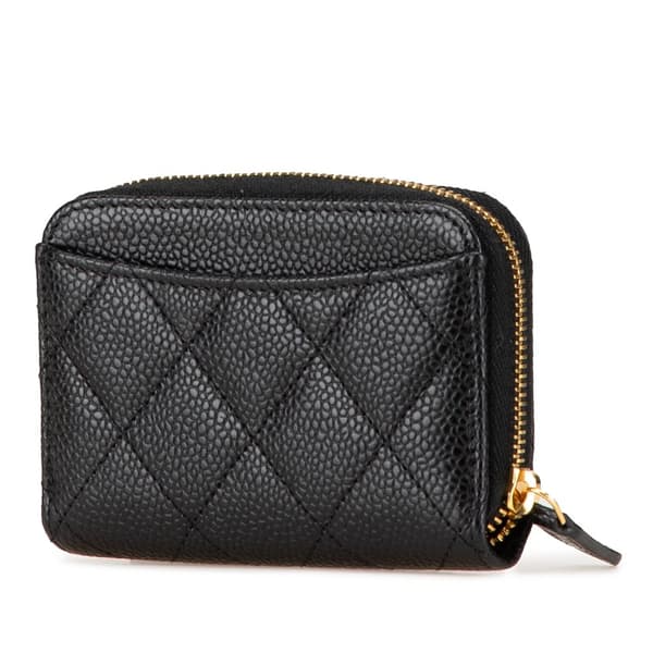 Pre-owned Chanel CC Quilted Caviar Zip Coin Purse Black