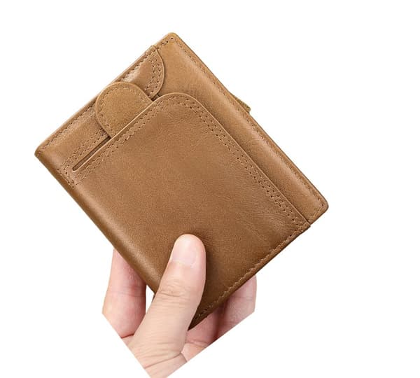 INF RFID-blockerande Läderplånbok för Män, Smal Dubbelvikt Plånbok med Myntfack