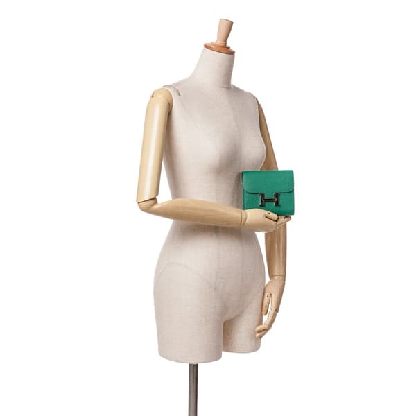 Pre-owned Hermès Epsom Constance Short Wallet Green