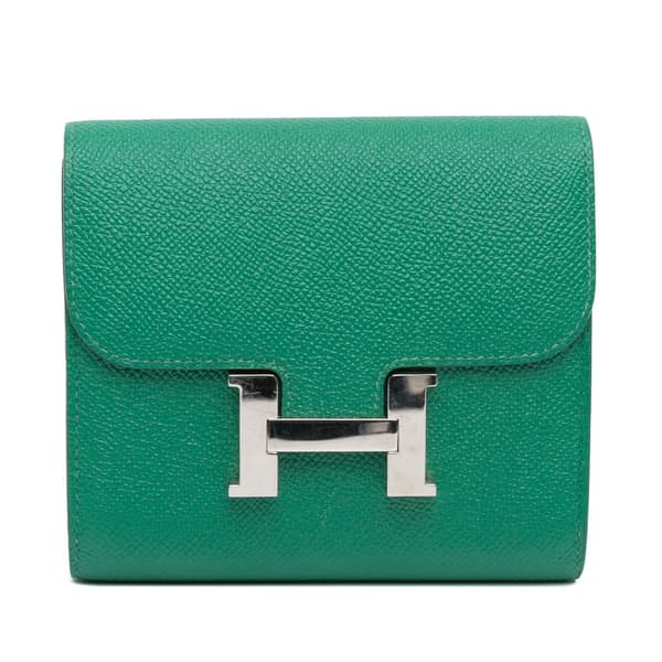Pre-owned Hermès Epsom Constance Short Wallet Green