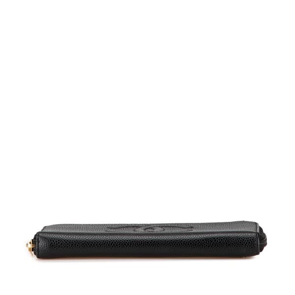 Pre-owned Chanel CC Caviar Zip Around Wallet Black