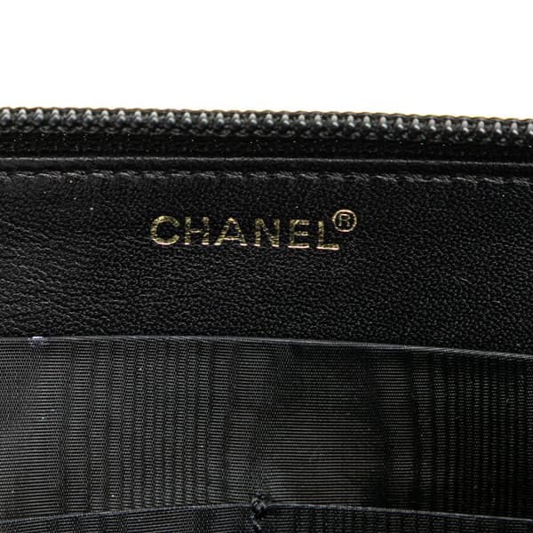 Pre-owned Chanel CC Caviar Zip Around Wallet Black
