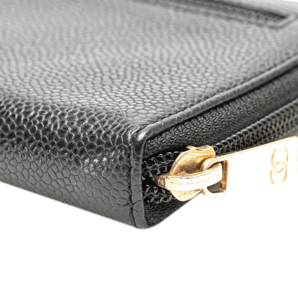 Pre-owned Chanel CC Caviar Zip Around Wallet Black