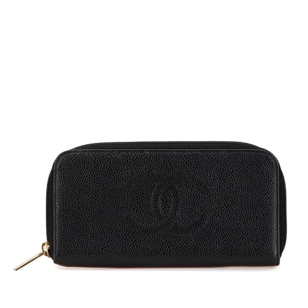 Pre-owned Chanel CC Caviar Zip Around Wallet Black