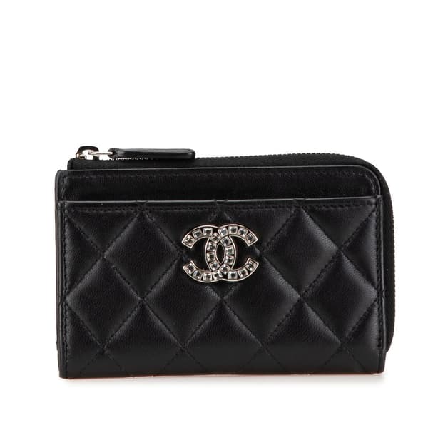 Pre-owned Chanel CC Quilted Lambskin Coin and Card Case Black