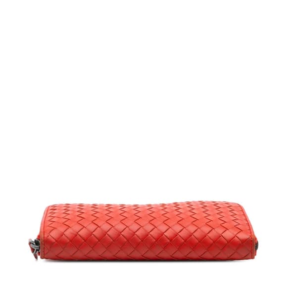 Pre-owned Bottega Veneta Nappa Intrecciato Zip Around Long Wallet Orange