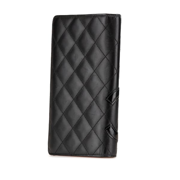 Pre-owned Chanel Quilted Lambskin Cambon Ligne Bifold Wallet Black