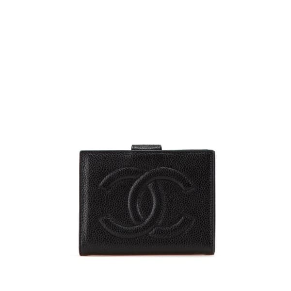 Pre-owned Chanel CC Caviar French Small Wallet Black
