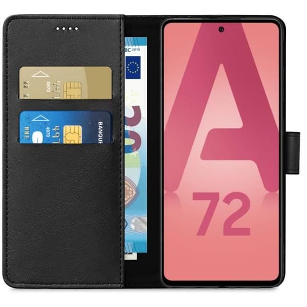 Coque för Samsung A72 - Svart Plånbok Med Magnetlock För Kortförvaring [Phonillico®]