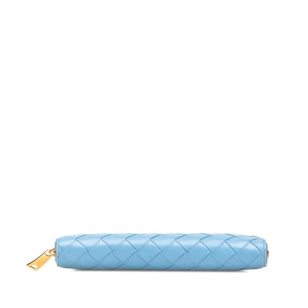 Pre-owned Bottega Veneta Nappa Intrecciato Zip Around Long Wallet Blue