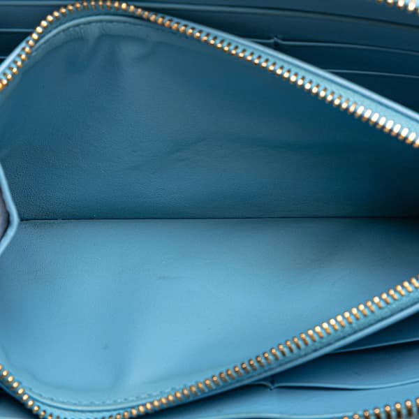 Pre-owned Bottega Veneta Nappa Intrecciato Zip Around Long Wallet Blue