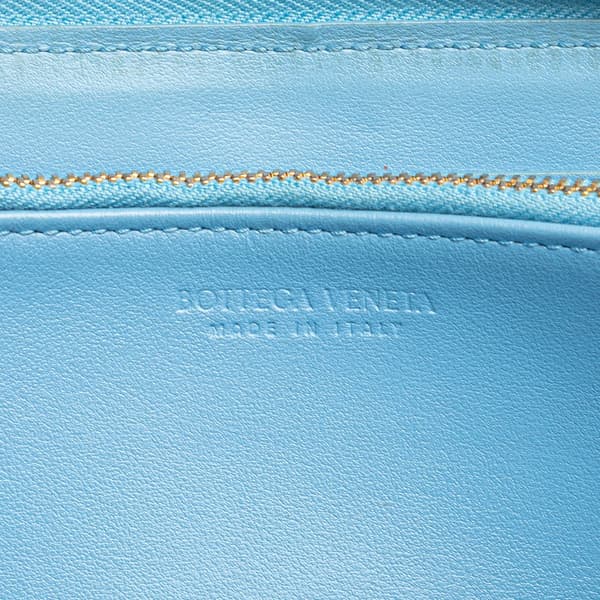 Pre-owned Bottega Veneta Nappa Intrecciato Zip Around Long Wallet Blue