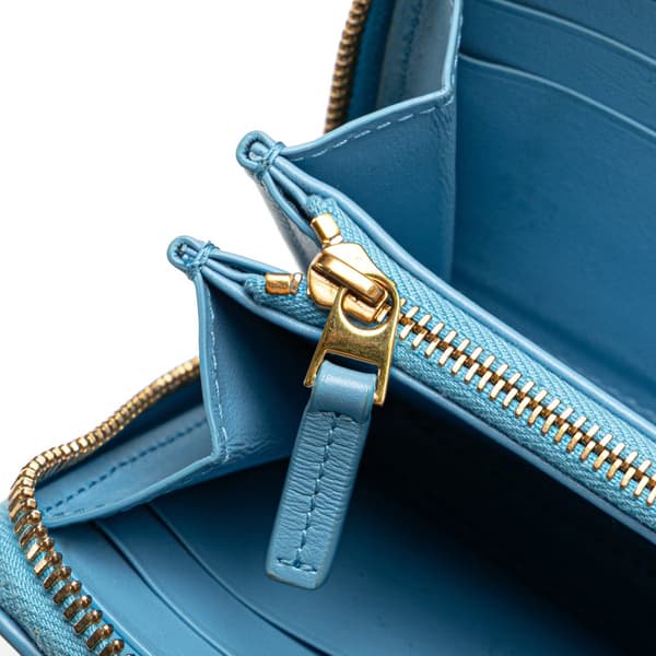 Pre-owned Bottega Veneta Nappa Intrecciato Zip Around Long Wallet Blue