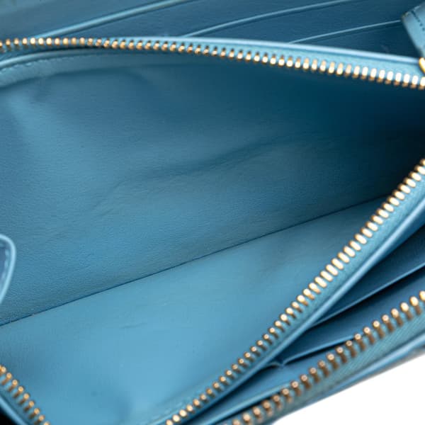 Pre-owned Bottega Veneta Nappa Intrecciato Zip Around Long Wallet Blue
