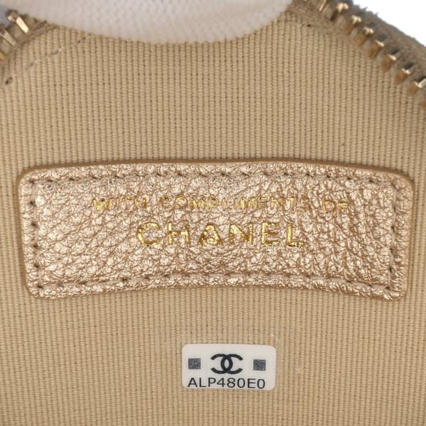 Pre-owned Chanel Metallic Lambskin Round Clip On Coin Purse and AirPods Case Gold