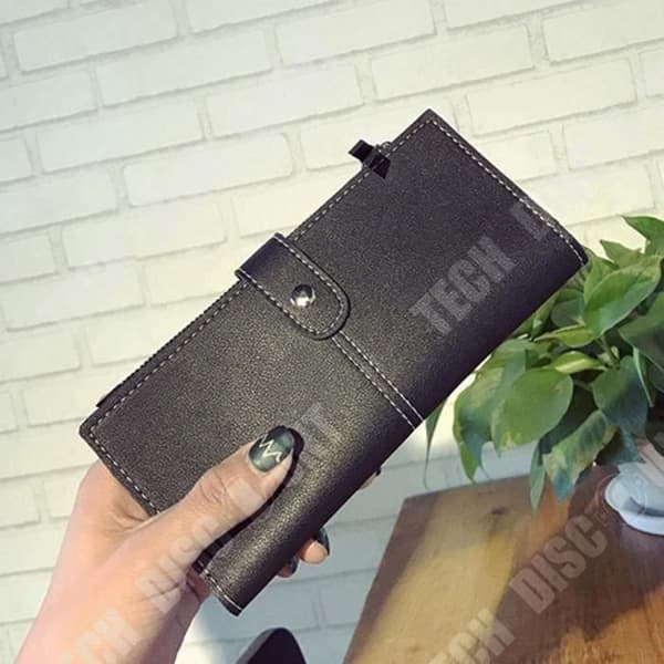 Lång Svart Plånbok / Dam Clutch Plånbok Handväska Dubbel Dragkedja / Tryckknapp / i Konstläder