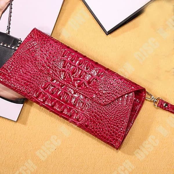 TD® Bright Red PU Läder Lång Plånbok Imitation Crocodile Skin Patent Lyx Clutch Myntväska Multifunktionskorthållare