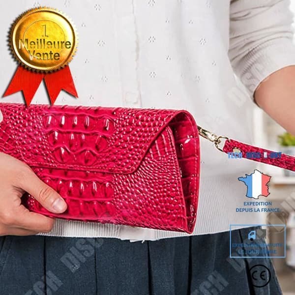 TD® Bright Red PU Läder Lång Plånbok Imitation Crocodile Skin Patent Lyx Clutch Myntväska Multifunktionskorthållare