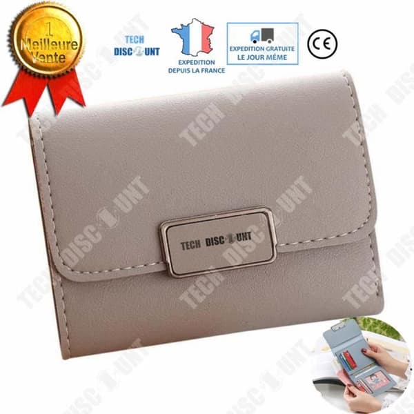 TD® PU-lädermyntväska för kvinnor Enkel beige färgkorthållare