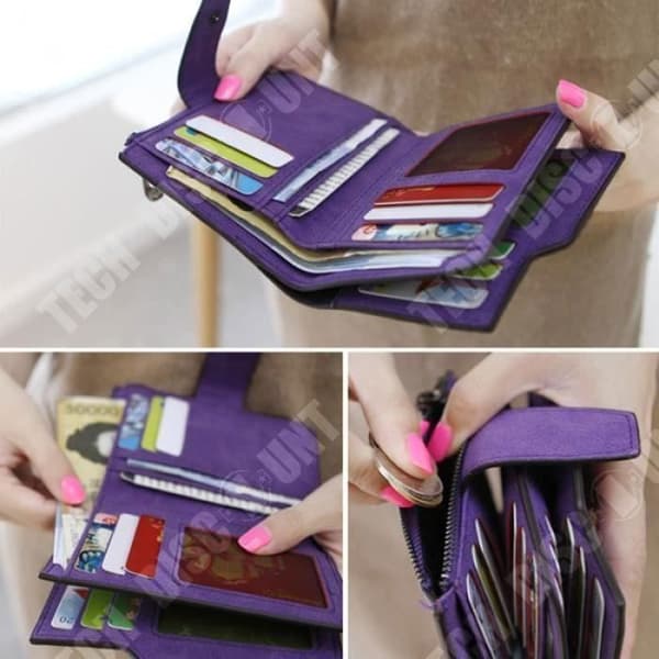 TD® PU-läderväska för kvinnor Lila Retro Multi-Pocket Organizer Foton Mynt Sedlar Finishing